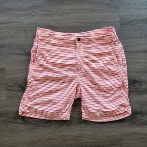 Onia Red and White Micro Stripe Flame The Calder Mens Swim Trunks Size Large